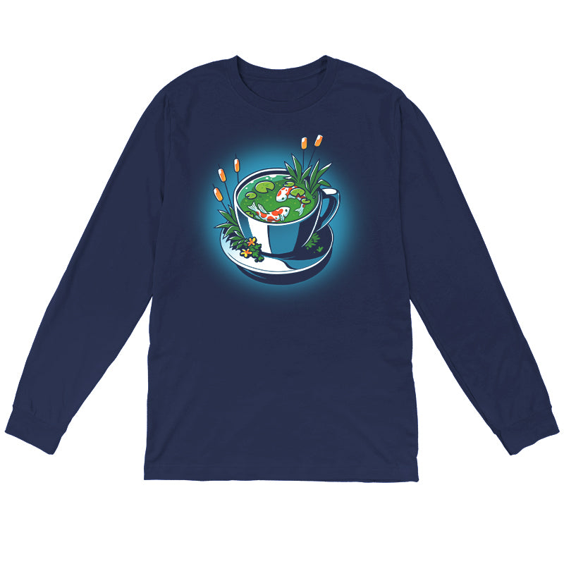 Long Sleeve T-shirt_TeeTurtle Cup of Koi navy blue t-shirt featuring artistic teacup with two koi fish inside.