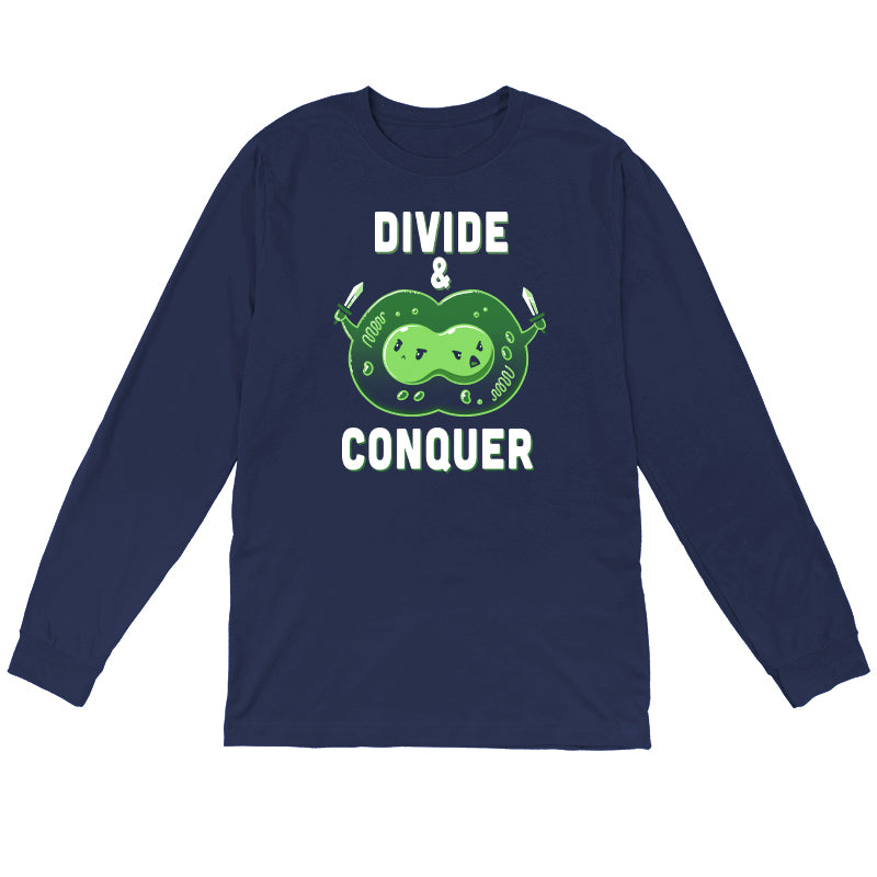 Long Sleeve T-shirt_TeeTurtle Divide & Conquer navy blue t-shirt featuring a dividing cell armed with swords.