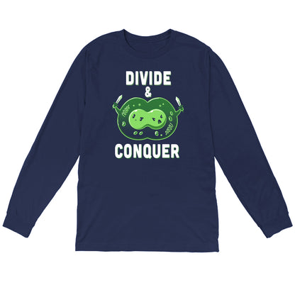 Long Sleeve T-shirt_TeeTurtle Divide & Conquer navy blue t-shirt featuring a dividing cell armed with swords.