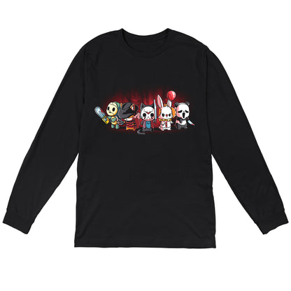 Long Sleeve T-shirt_TeeTurtle black Horror Crew. Featuring several animals dressed up as famous horror media characters.