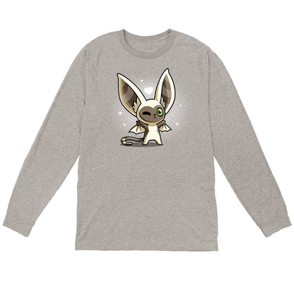 Long Sleeve T-shirt_TeeTurtle heather gray Kawaii Momo apparel featuring a winking Momo with his wings spread.