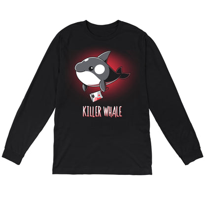 Long Sleeve T-shirt_TeeTurtle Killer Whale black t-shirt featuring an orca whale holding a bloody knife in its flipper.