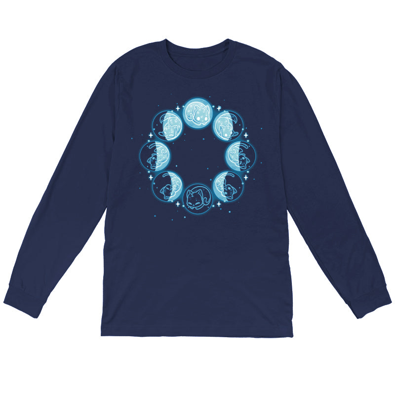 Long Sleeve T-shirt_TeeTurtle Kitty Moon navy blue t-shirt featuring cats in various sleeping poses.