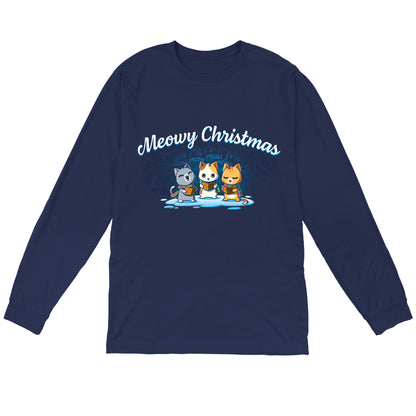 Long Sleeve T-shirt_TeeTurtle navy blue Meowy Christmas Carolers apparel featuring cats meow-singing Christmas carols.