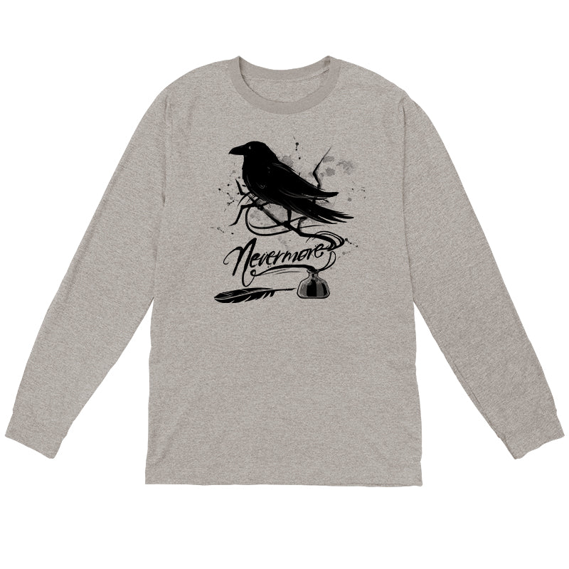 Long Sleeve T-shirt_TeeTurtle sport gray Nevermore. Featuring a raven perched on a branch coming out of an inkwell.