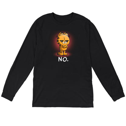 Long Sleeve T-shirt_TeeTurtle black No. (Garfield) apparel featuring with Garfield crossing his arms with a deadpan expression.