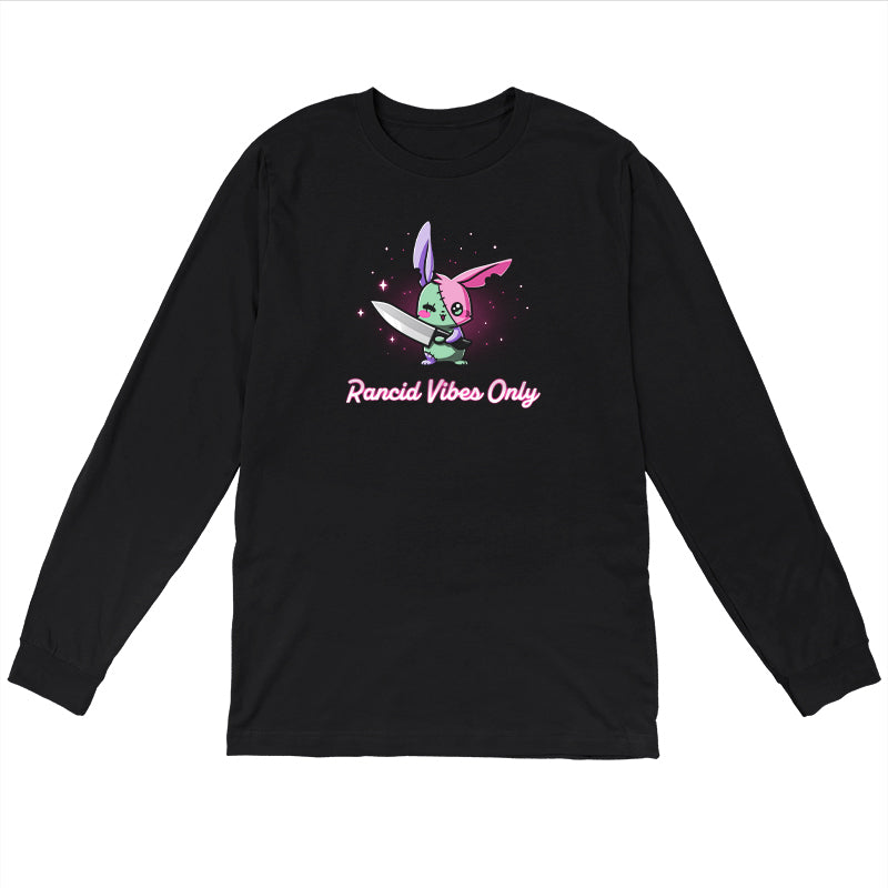 Long Sleeve T-shirt_TeeTurtle black Rancid Vibes Only. Featuring a patchwork bunny holding a large knife.