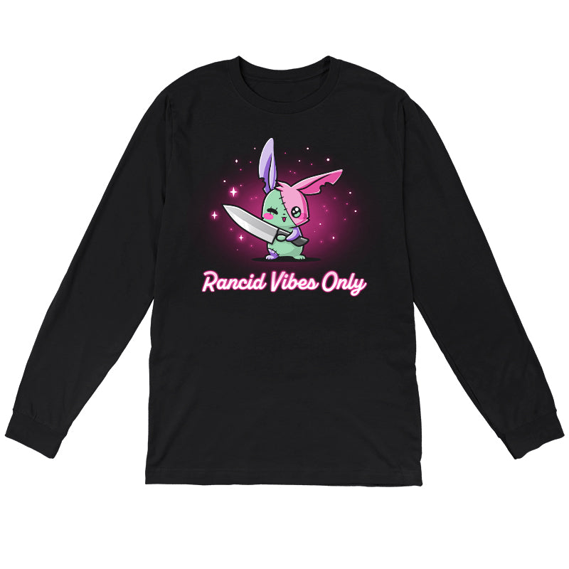 Long Sleeve T-shirt_TeeTurtle black Rancid Vibes Only. Featuring a patchwork bunny holding a large knife.