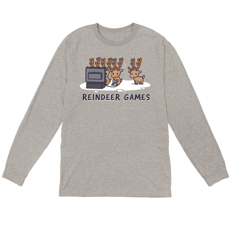 Long Sleeve T-shirt_TeeTurtle Reindeer Games heather gray t-shirt featuring Christmas reindeer playing video games