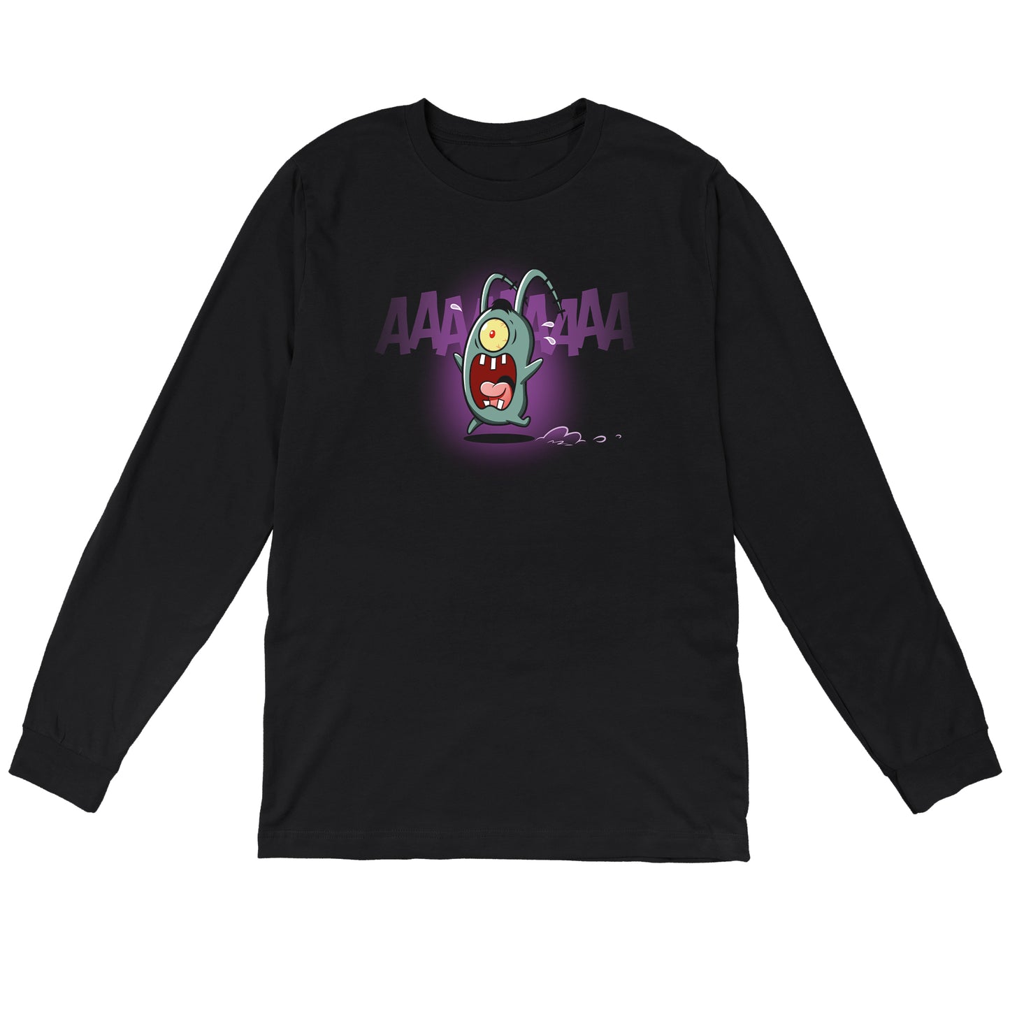 Long Sleeve T-shirt_TeeTurtle black Screaming Plankton apparel featuring Plankton screaming and running away.