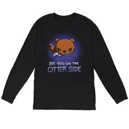 Crew Neck Sweatshirt_TeeTurtle See you on the Otter Side black t-shirt featuring sarcastic cartoon otter with a serious expression partially submerged in water with bubbles around.