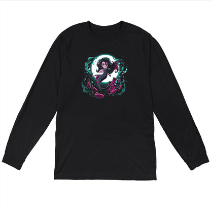 Long Sleeve T-shirt_TeeTurtle Shadow Siren black t-shirt featuring a dark and dangerous mermaid in front of a full moon with fish and seaweed around her.