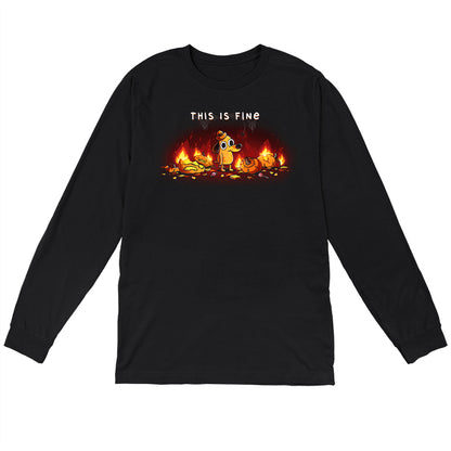 Long Sleeve T-shirt_TeeTurtle black This is Fine (Pumpkins) apparel featuring Question Hound from KC Green surrounded by pumpkins on fire with the caption, “This is Fine“.