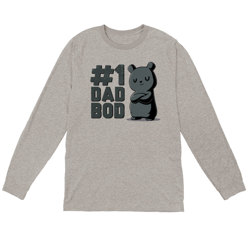 Long Sleeve T-shirt_TeeTurtle heather gray #1 Dad Bod. Featuring a black bear with a dad bod.