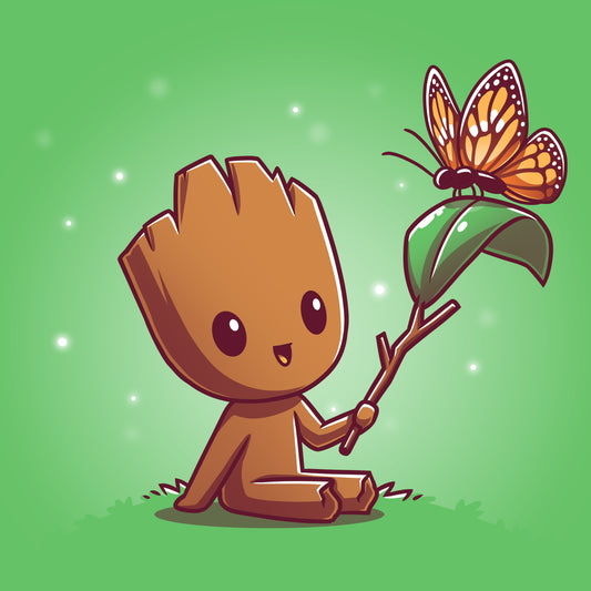 Officially licensed Marvel Lil' Groot T-shirt featuring a cartoon Groot holding a butterfly.