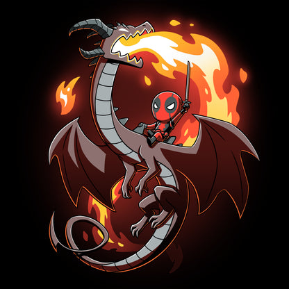 Officially licensed Marvel Deadpool Men's T-shirt featuring Deadpool On a Dragon.