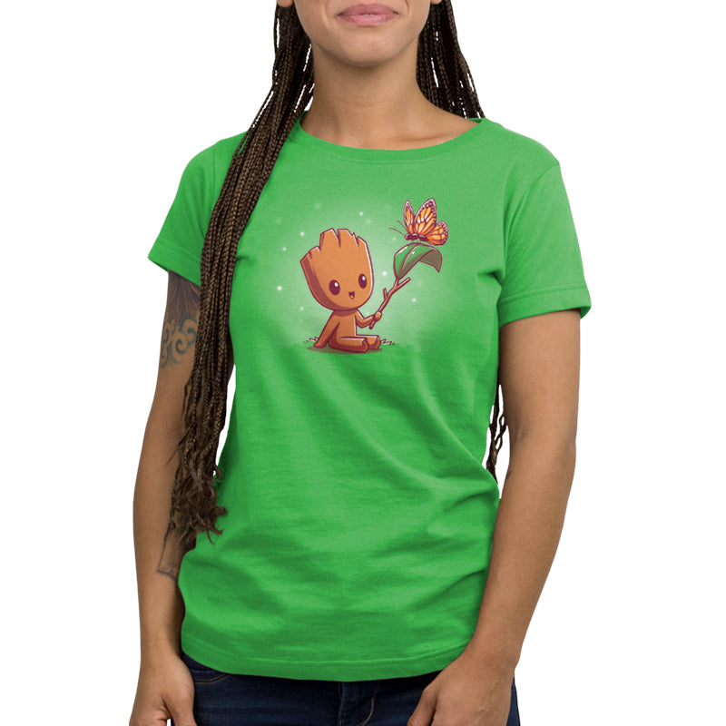 A Marvel t-shirt featuring Lil' Groot and a flower.