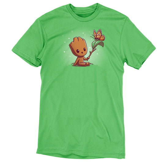 A Marvel Lil' Groot t-shirt featuring Groot holding a flower.