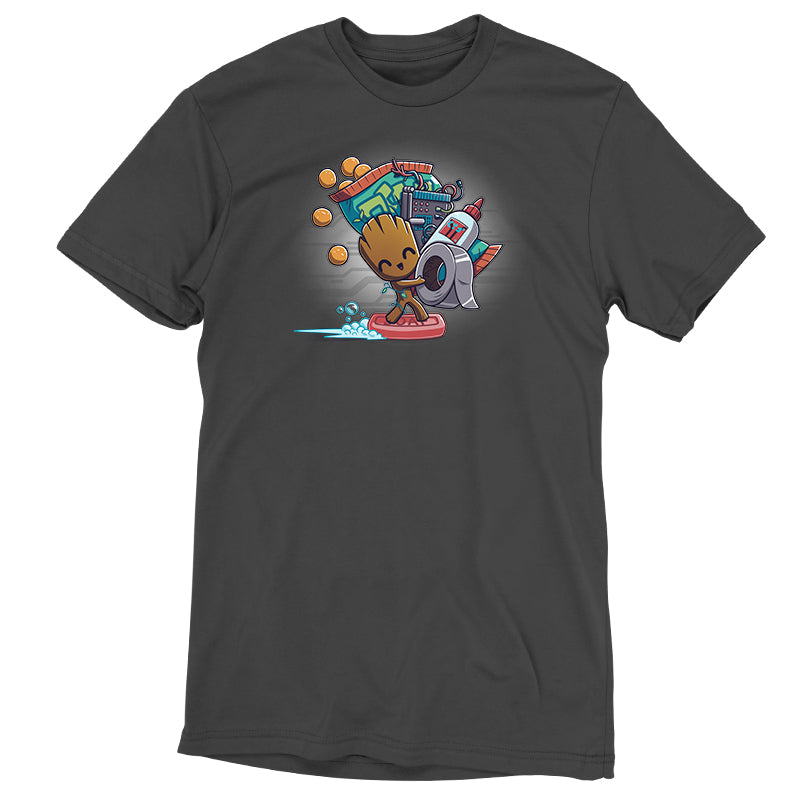 A black Crafting Groot t-shirt with an image of a robot artist.