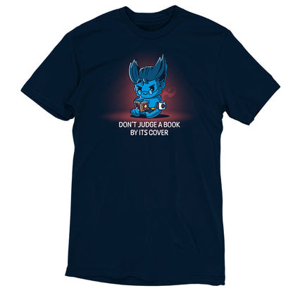An officially licensed Marvel "Don't Judge a Book By Its Cover (Beast)" blue t-shirt with a cute design saying "don't look at it".