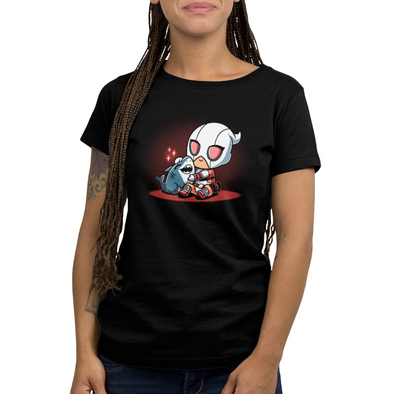 A Marvel men's T-shirt featuring Gwenpool and Jeff the Land Shark, inspired by officially licensed products.
