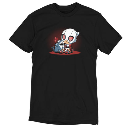 An officially licensed Marvel black t-shirt with an image of Gwenpool and Jeff the Land Shark.