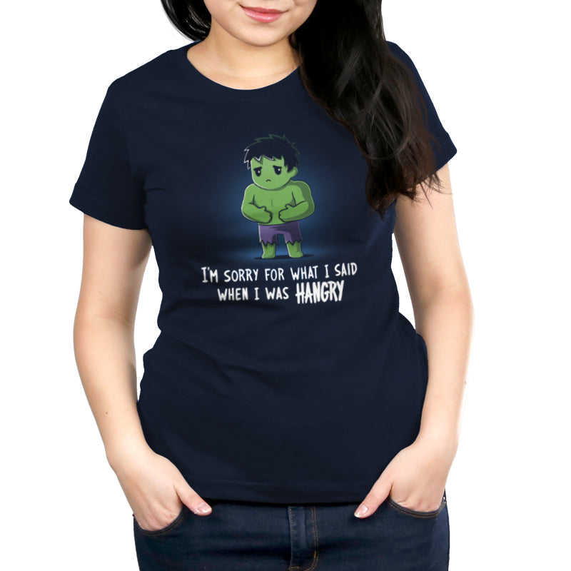 Officially licensed Marvel "I'm Sorry For What I Said When I Was Hangry" women's T-shirt featuring the Incredible Hulk.