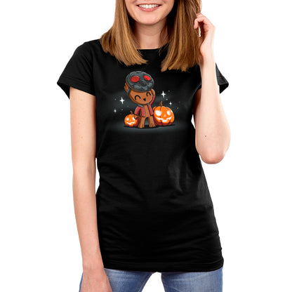 A licensed Marvel Star-Lord Cosplay women's t-shirt featuring an image of a dog wearing a helmet.