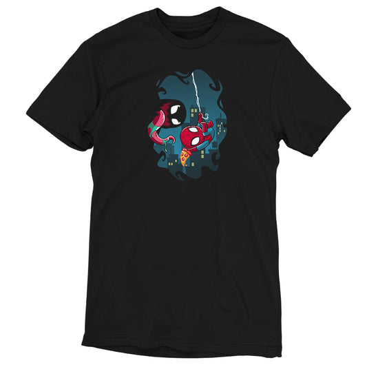 A black Symbiote Snack t-shirt featuring an officially licensed image of Deadpool, by Marvel.