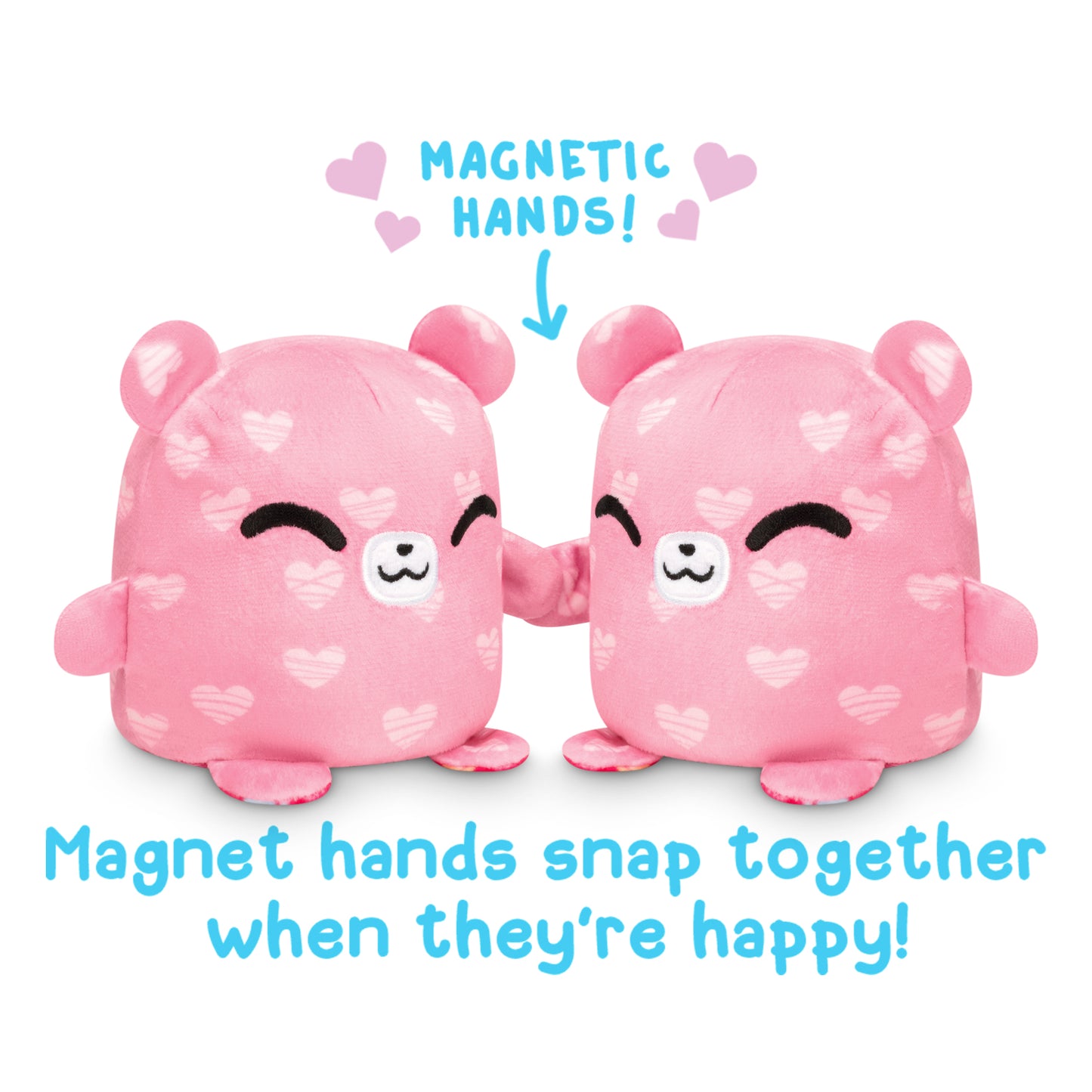 TeeTurtle Reversible Bear Plushmate (Hearts) - pink teddy bear with magnetic hands snap together when happy.