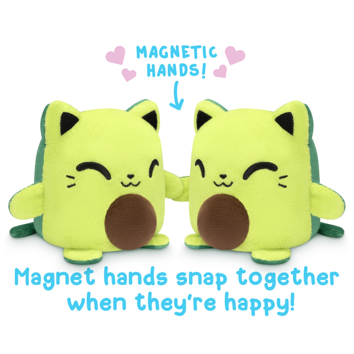 TeeTurtle Reversible Cat Plushmates (Avo-cat-o) with magnetic hands snap together when they're happy.