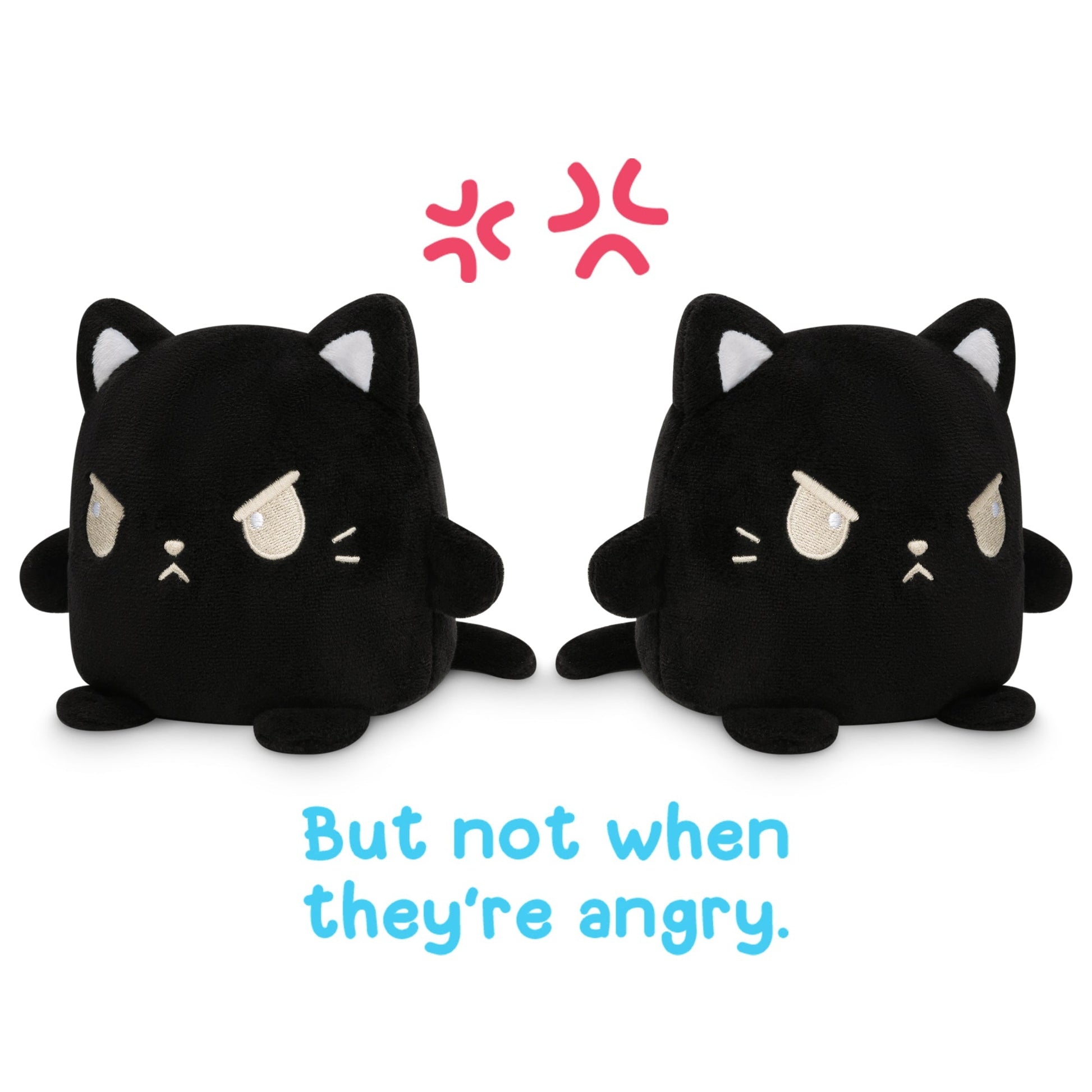 These TeeTurtle Reversible Cat Plushmates (Black) from TeeTurtle are adorable plush toys featuring two black cats. However, they're not so cute when they're angry.