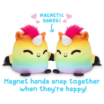 TeeTurtle's TeeTurtle Reversible Horse & Unicorn Plushmates are a pair of enchanting plush toys with magnetic hands that joyfully snap together when they're happy.