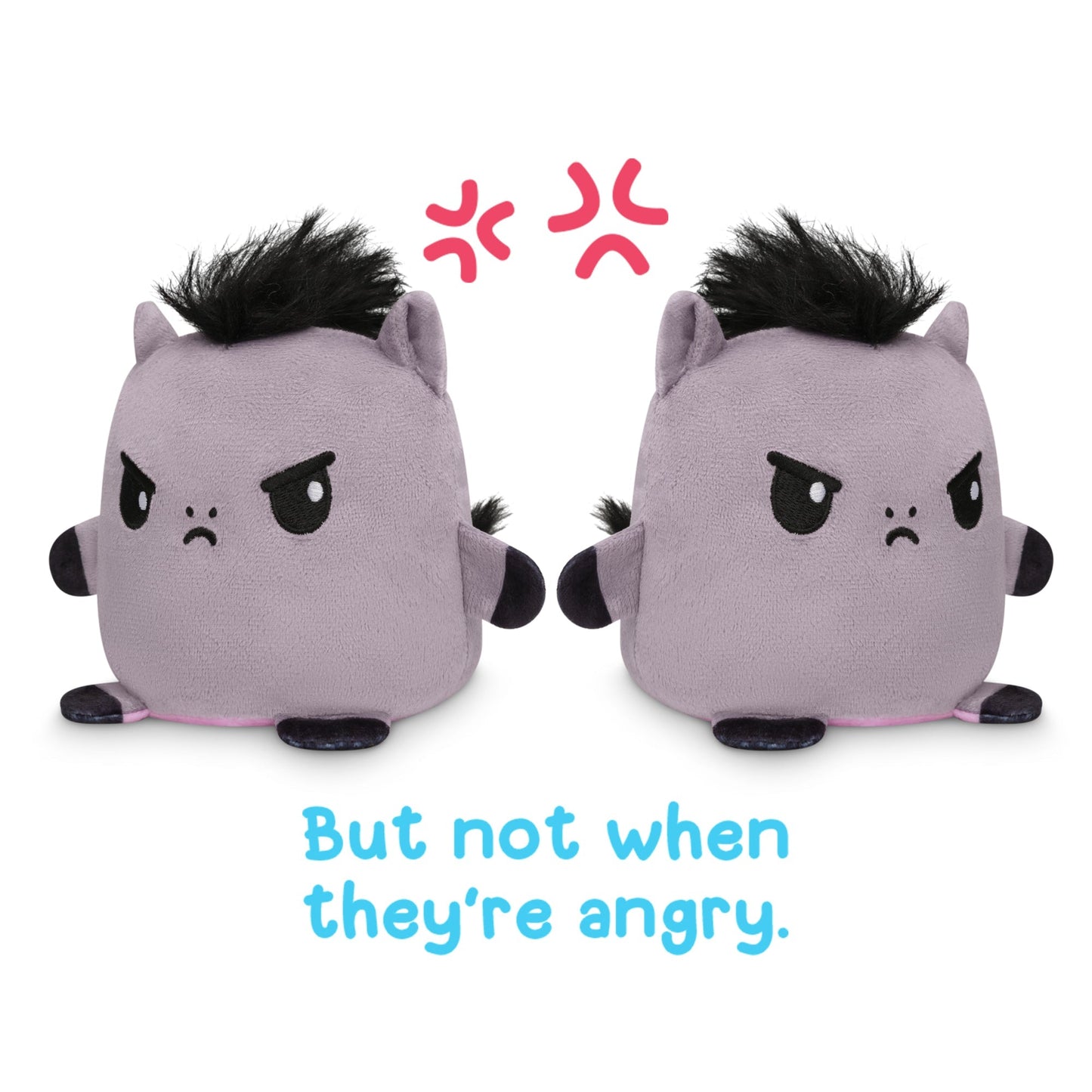 Two TeeTurtle TeeTurtle Reversible Horse & Unicorn Plushmates, with the words but not when they're angry.