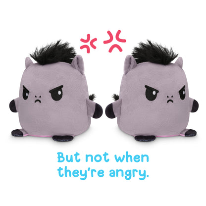 Two TeeTurtle TeeTurtle Reversible Horse & Unicorn Plushmates, with the words but not when they're angry.