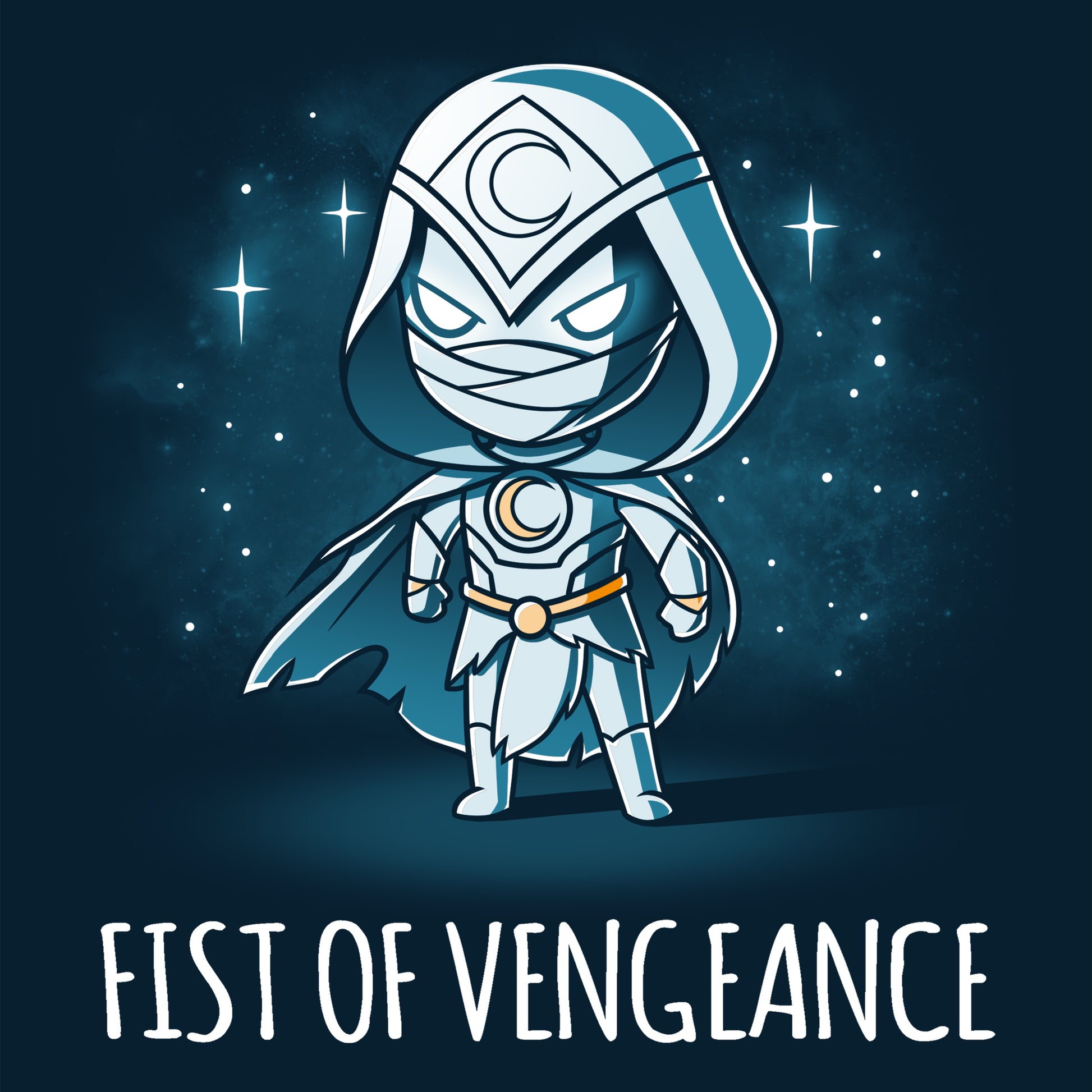 Officially licensed Navy Blue T-shirt featuring Moon Knight, the Marvel Fist of Vengeance.