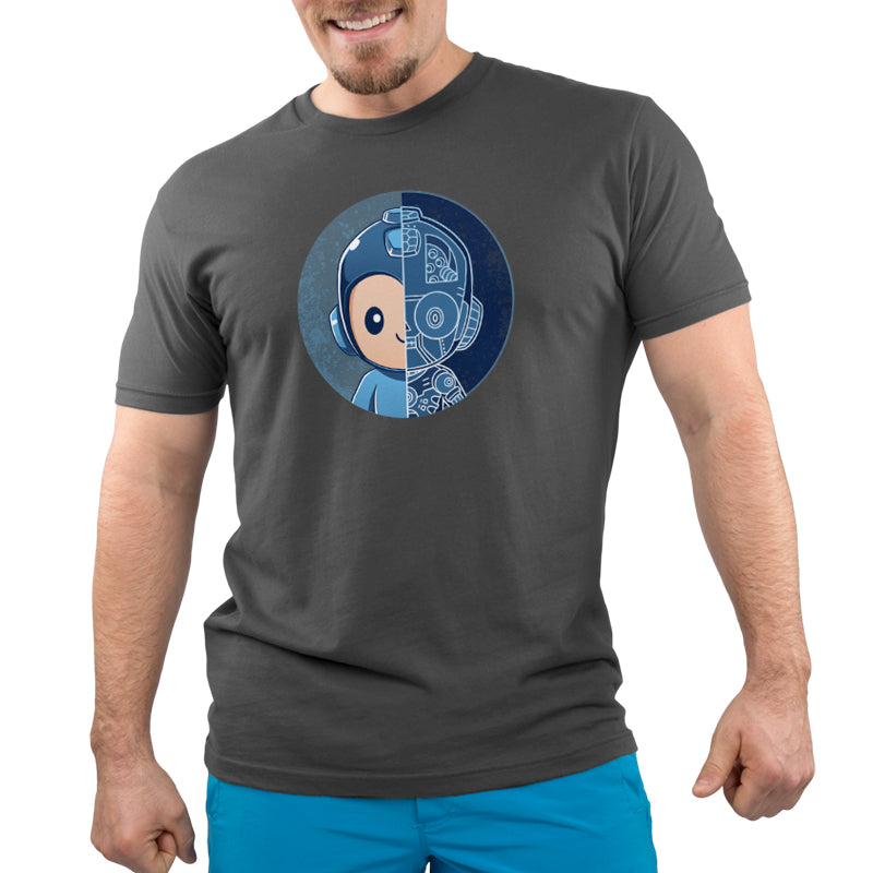 A man wearing an officially licensed Capcom Mega Man Blueprint t-shirt.