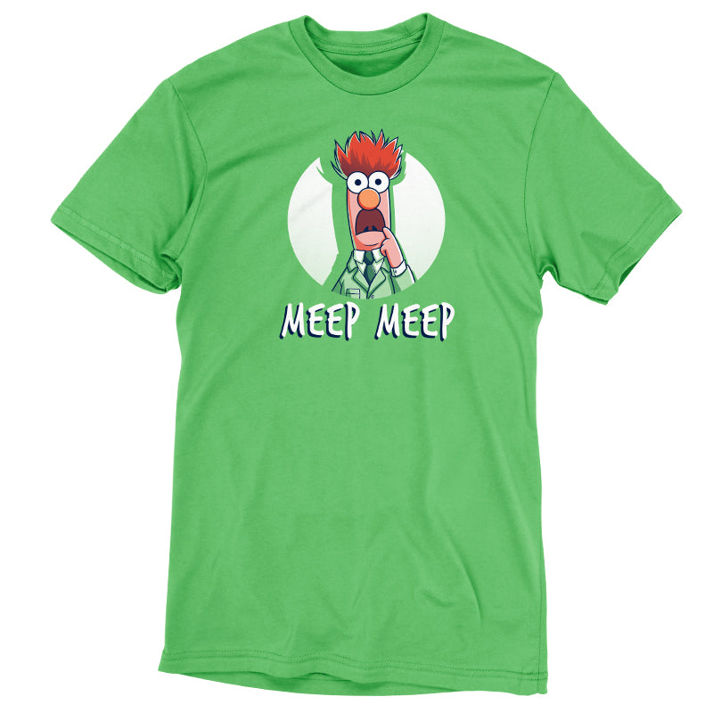 An officially licensed Disney Meep Meep green t-shirt that says meet meee?.