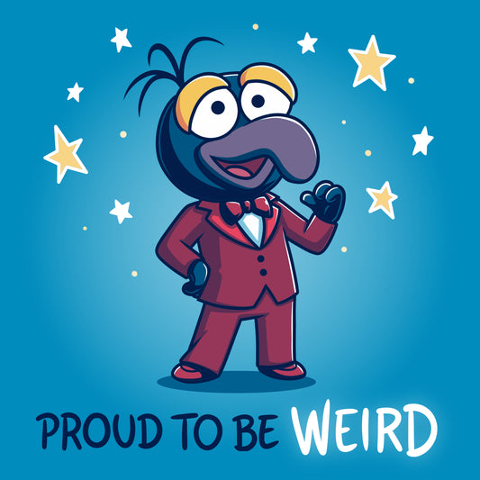 A officially licensed Disney Proud to Be Weird (Gonzo) T-shirt featuring a cartoon character wearing a tuxedo and proudly expressing their weirdness.