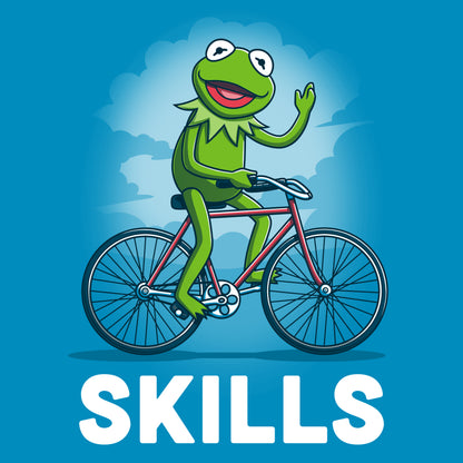 Officially licensed Disney Kermit T-shirt featuring a frog riding a bike showcasing its Disney Skills.
