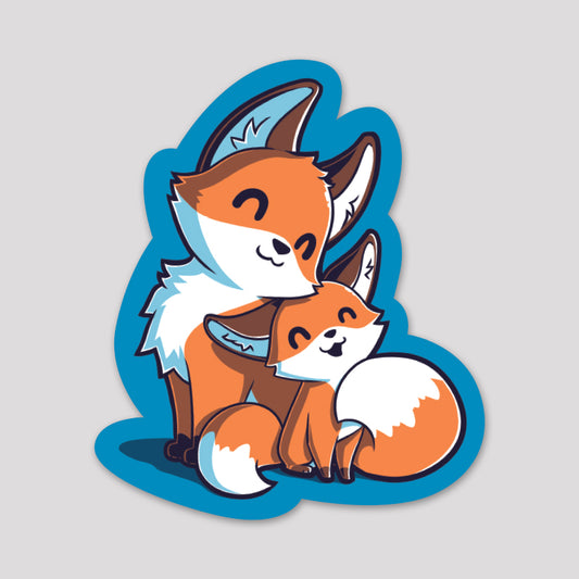 A water-resistant Mama & Baby Fox Sticker by TeeTurtle featuring an adorable image of a fox and baby fox.