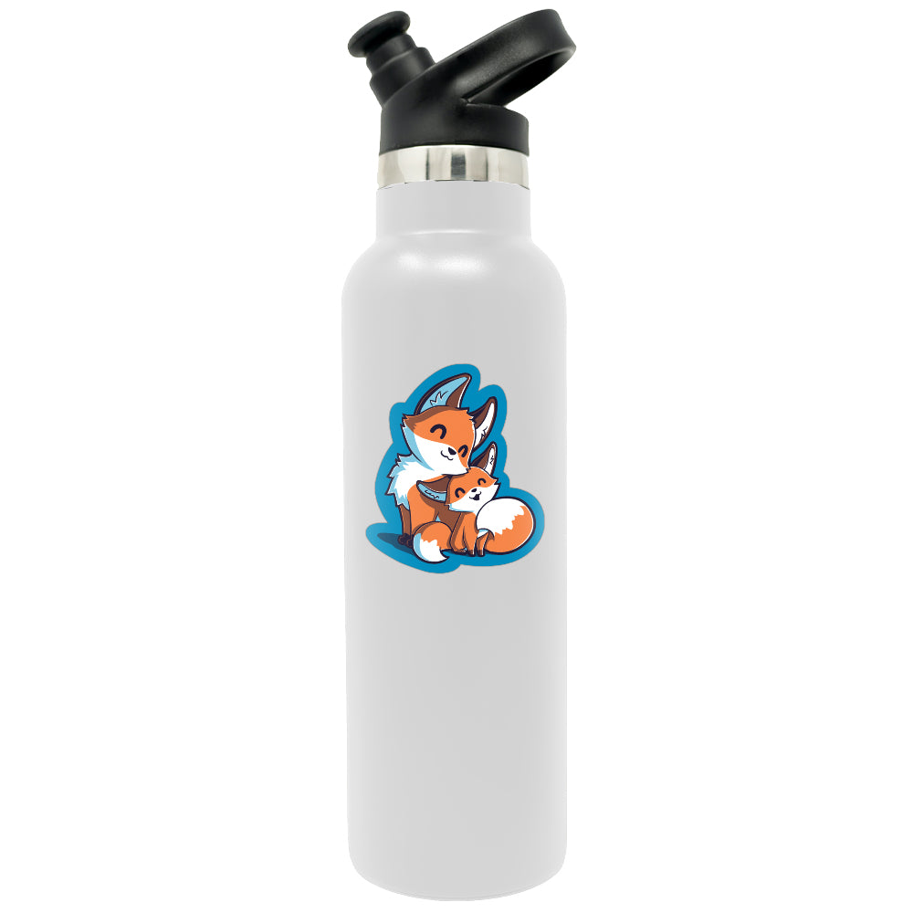 A white water bottle with a Mama & Baby Fox Sticker by TeeTurtle.