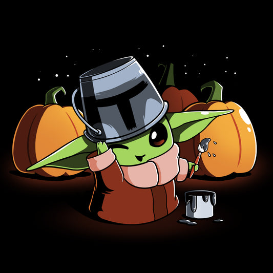 A Star Wars Mando Cosplay wearing a hat and pumpkins, depicted on a T-shirt.