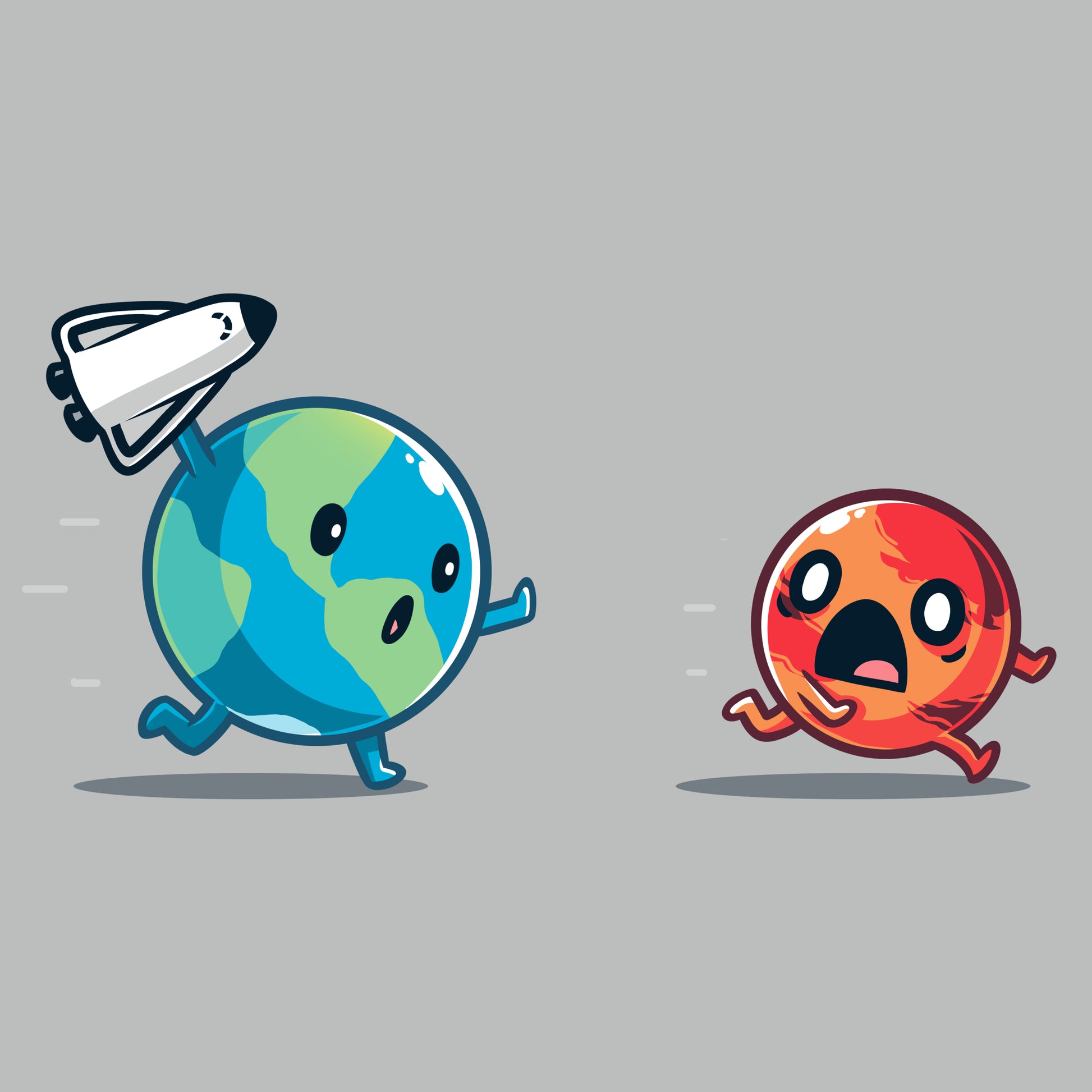 The earth and a rocket are running away from each other in a TeeTurtle Mars Invasion scenario.