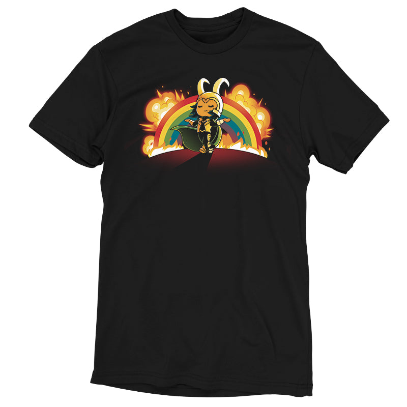A super soft cotton, officially licensed Mayhem and Rainbows Loki t-shirt from Marvel.