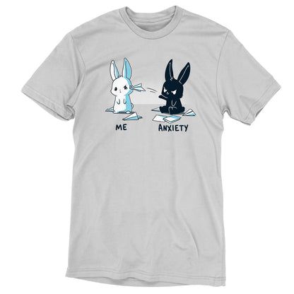 A comfortable Me vs. Anxiety t-shirt with a rabbit and a bunny on it from TeeTurtle.