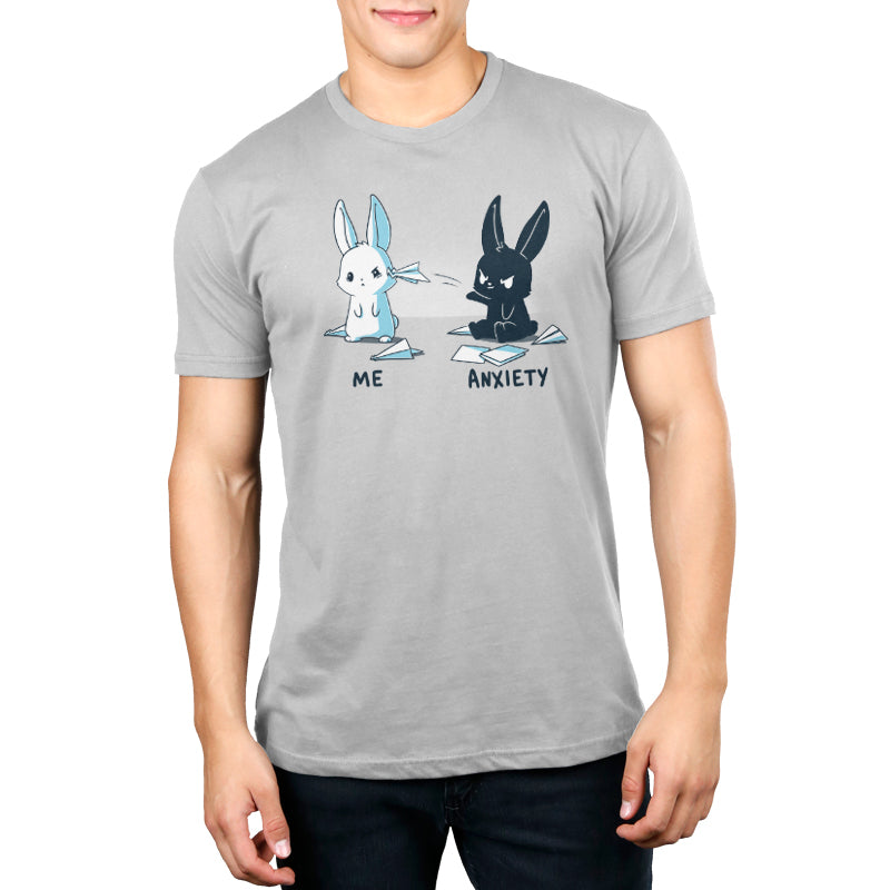 A Me vs. Anxiety t-shirt from TeeTurtle with a rabbit and a bunny on it.