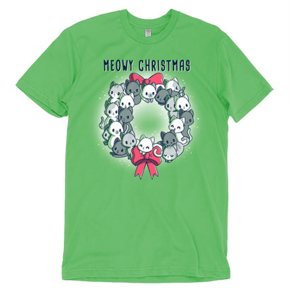 A Meowy Christmas Wreath t-shirt with a TeeTurtle design.