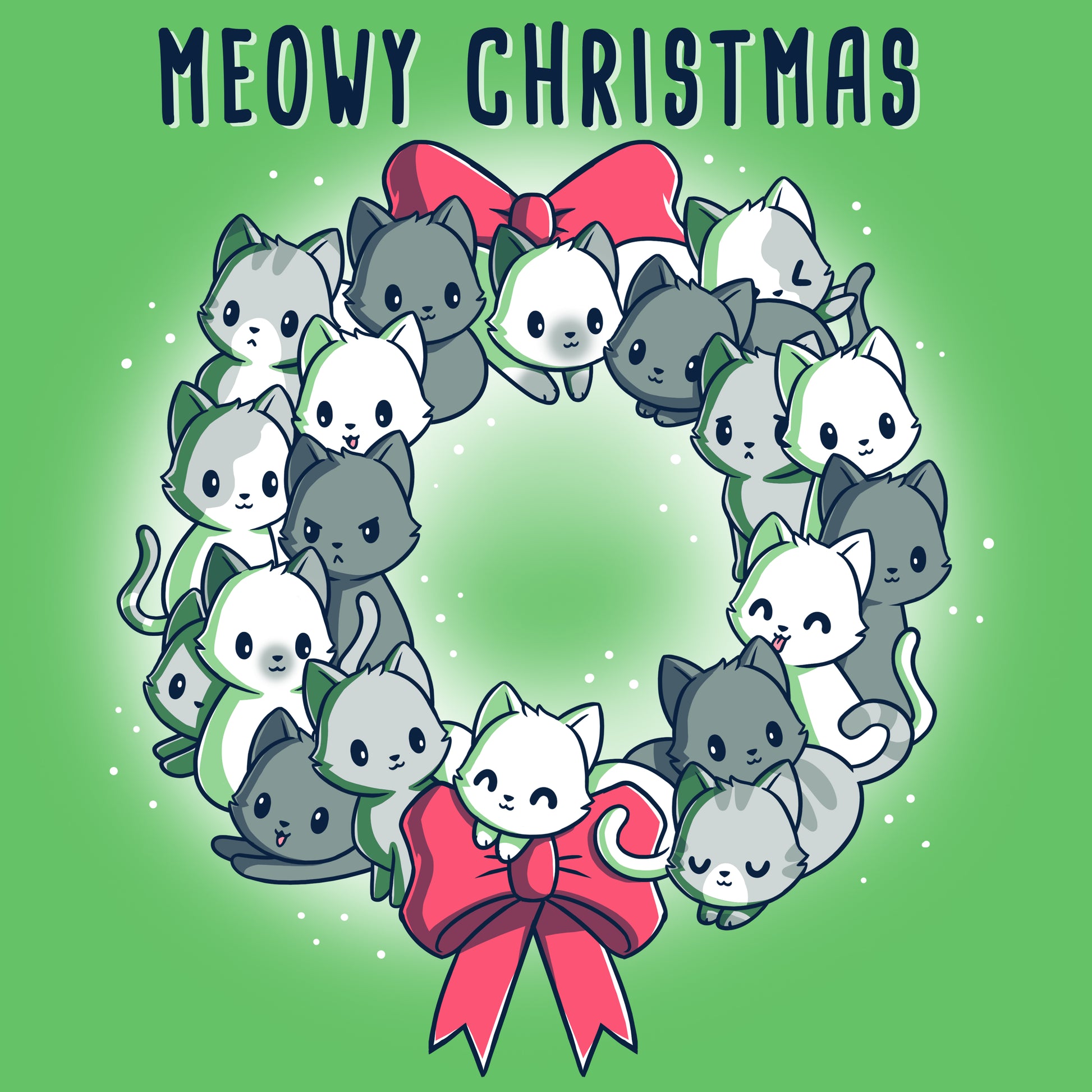 A TeeTurtle Meowy Christmas Wreath adorned with a bunch of festive kittens.