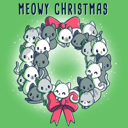 A TeeTurtle Meowy Christmas Wreath adorned with a bunch of festive kittens.